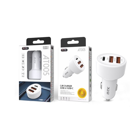 MTK CAR CHARGER ADAPTOR AT005 BL WITHOUT CABLE 2 USB PORTS WHITE  